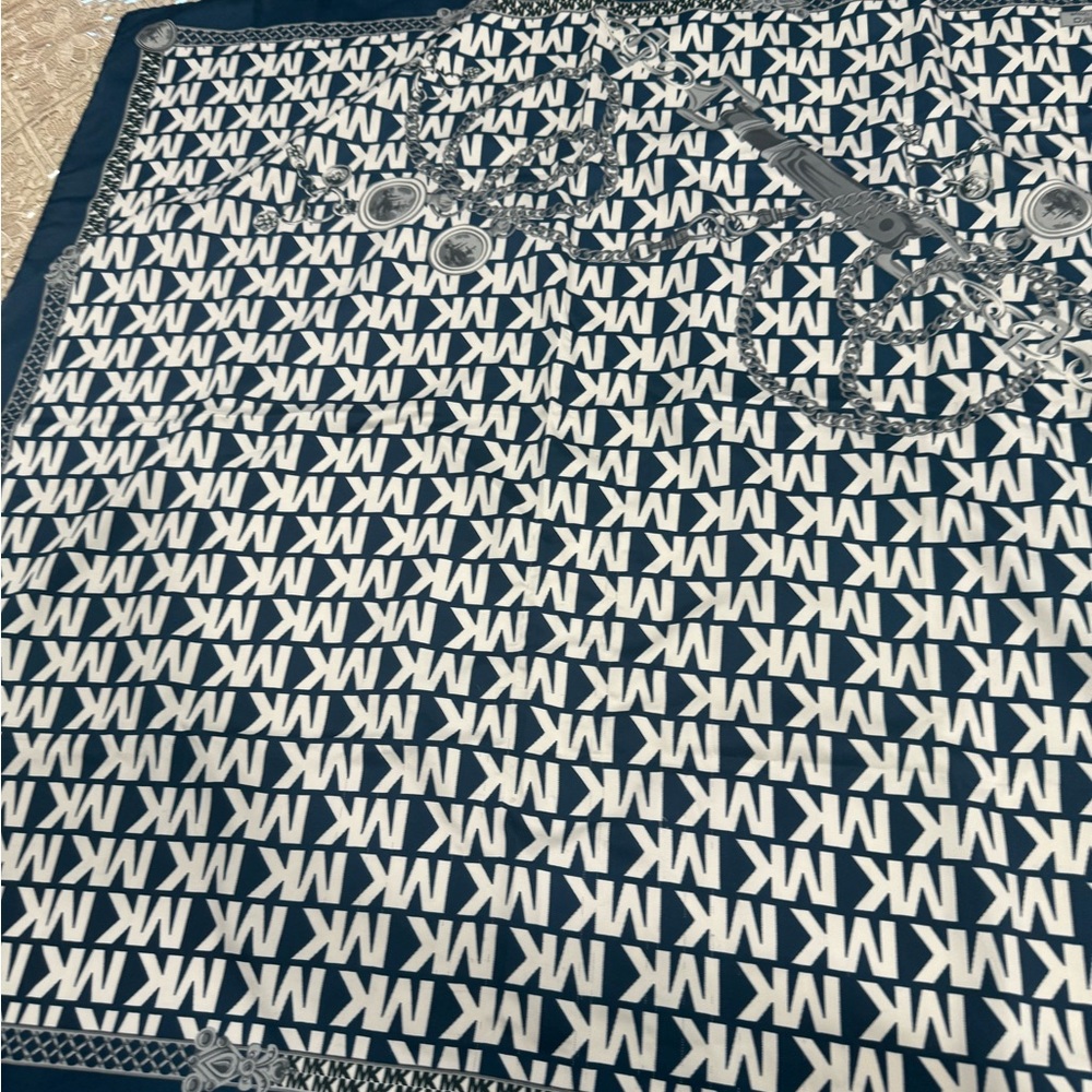 Blue and White Geometric Pattern Scarf